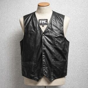 FMC Mens Black‎ Leather Motorcycle Vest Size 48 By First Manufacturing Co